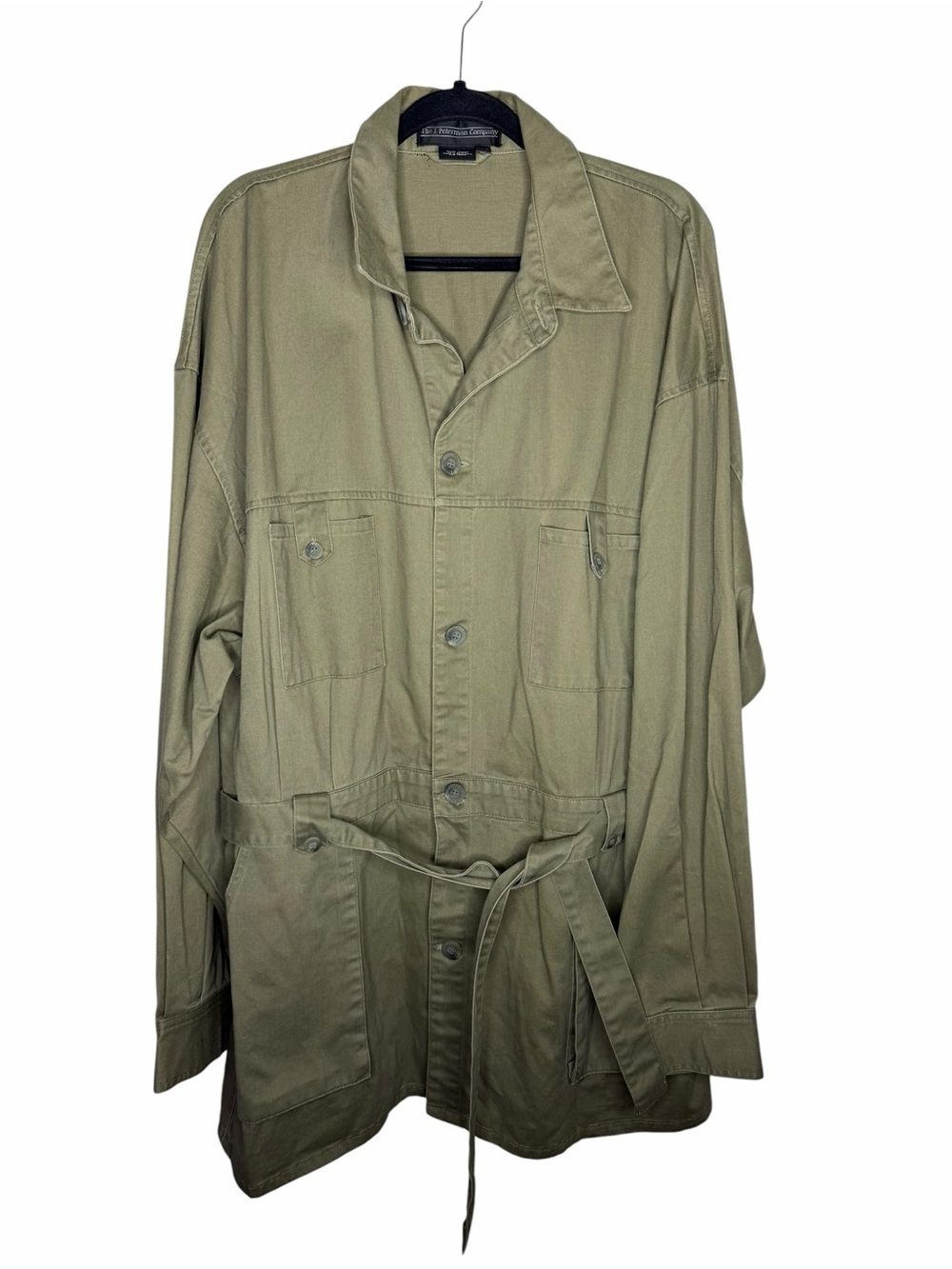 J.PETERMAN / vintage khaki green belted button up long line jacket / XXL